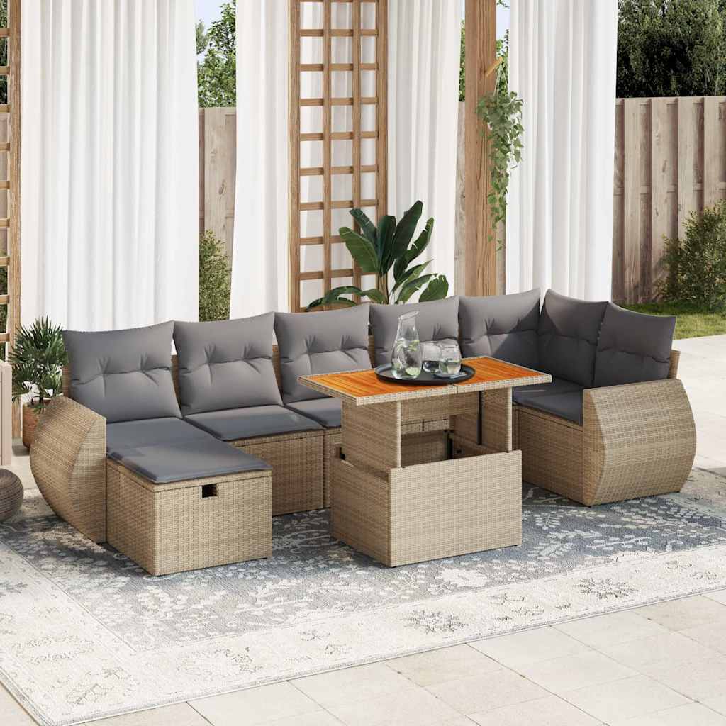 Set Sofás Jardín Y Cojines 5 Pzas Ratán Sintético Acacia Beige / Vetonek_3