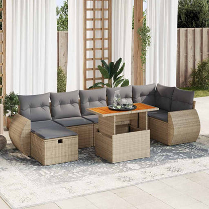 Set Sofás Jardín Y Cojines 5 Pzas Ratán Sintético Acacia Beige / Vetonek_3