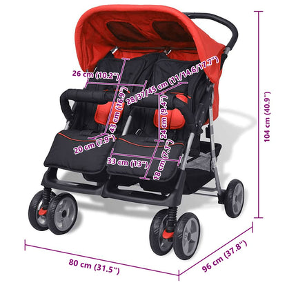 Vidaxl Cochecito Gemelar De Acero Rojo Y Negro_2