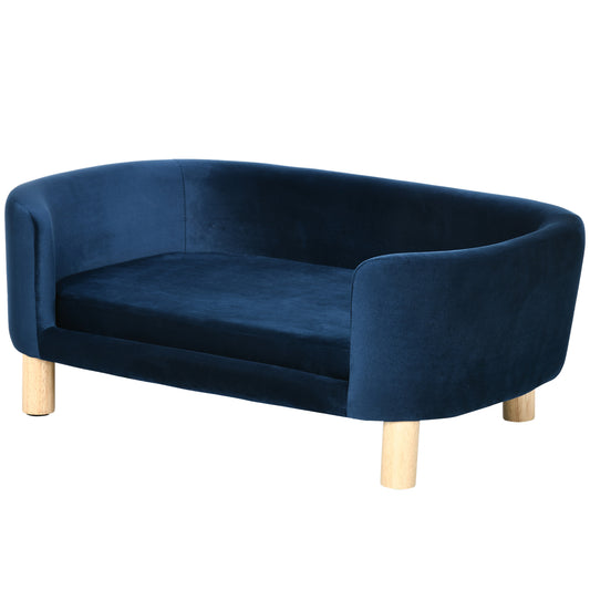 Pawhut Sofá Para Perros Pequeños Con Patas De Madera 86x55x33 Cm Azul_0