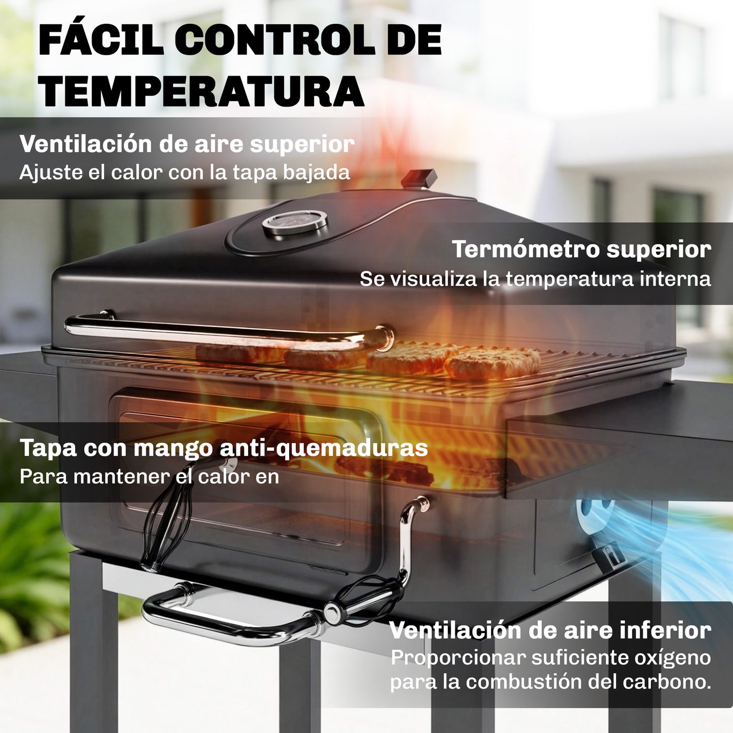 Outsunny Barbacoa De Carbón Con Tapa Bandeja Ajustable Estantes Puerta Ruedas_5