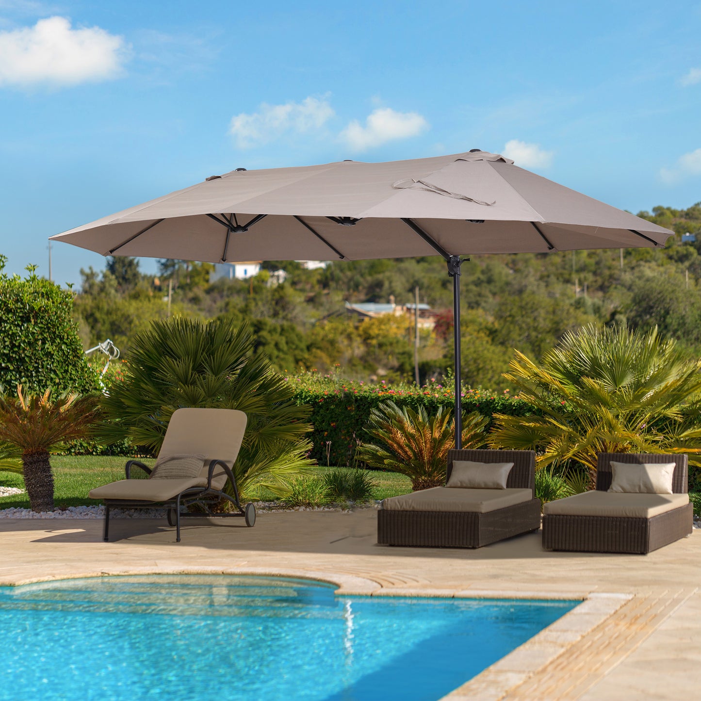 Outsunny Parasol De Jardín Doble Con Manivela 270x440x250cm Marrón Y Negro_1