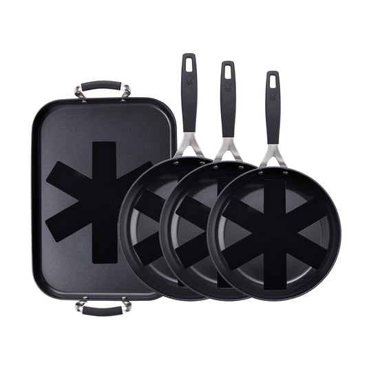 Juego De 3 Sartenes Ø20ø24ø28cm Y Plancha Grill 32x23cm + 4 Protectores En Aluminio Forjado Antiadherentes Masterpro_0
