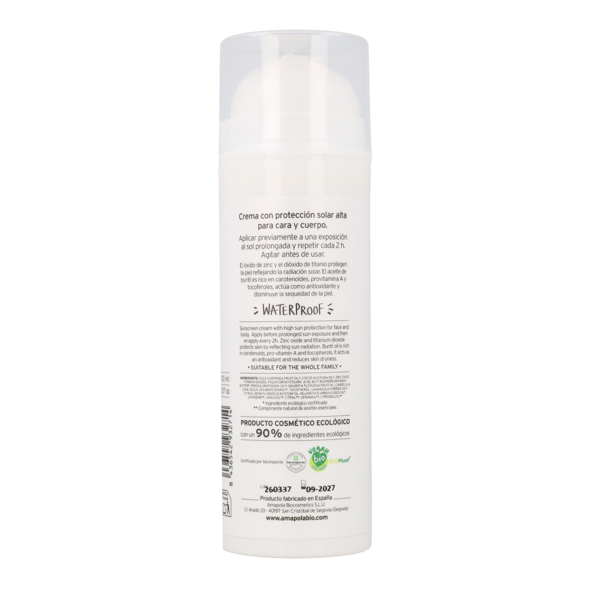Protector solar infantil SPF 50 Amazonia Amapola 150 ml