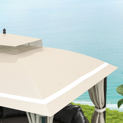 Outsunny Cenador Para Jardín 3,7x3 M Con Paredes Laterales Mosquiteras Beige_4
