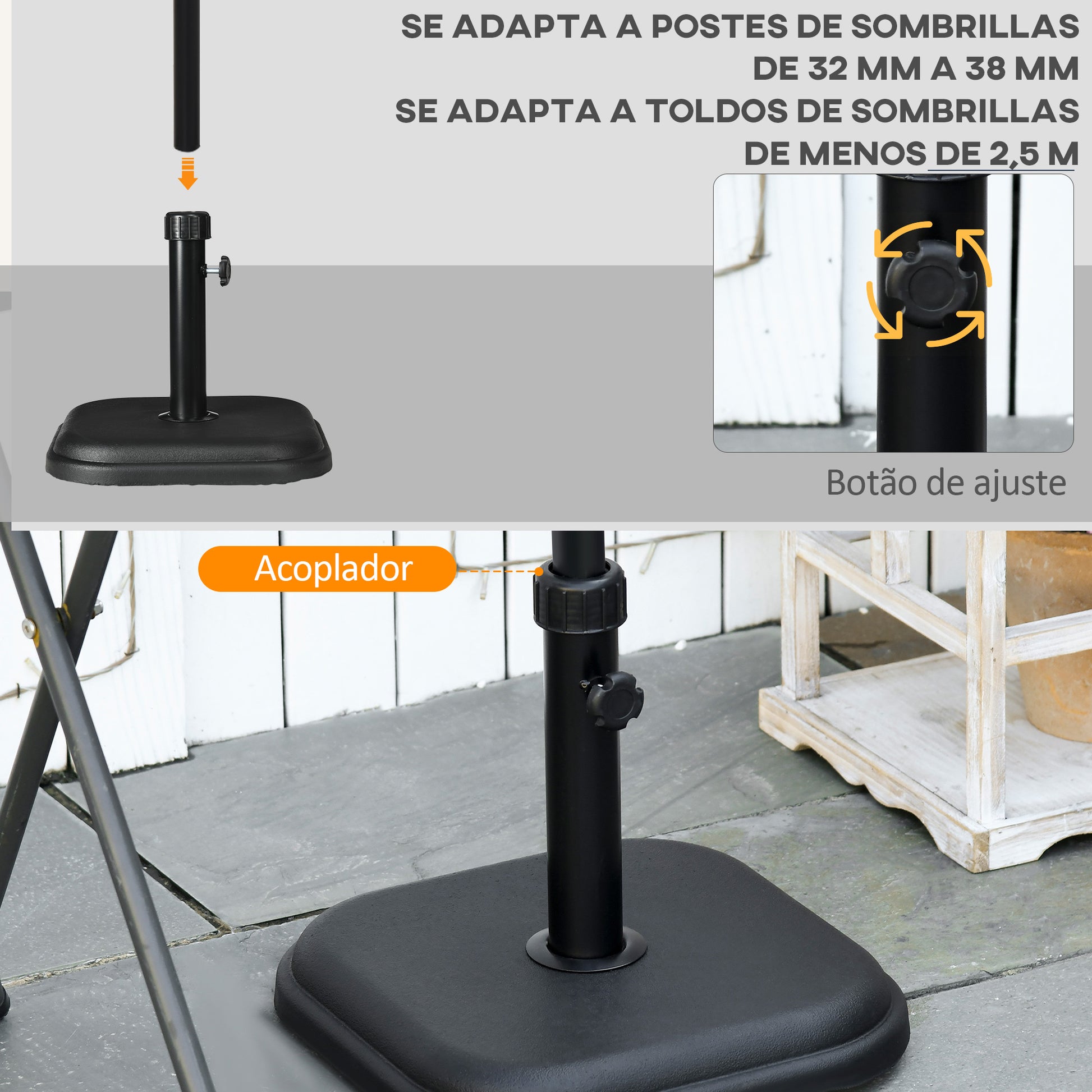 Outsunny Base De Sombrilla Peso 11 Kg Para Mástil De Ø32-38 Mm 36x36x31 Cm Negro_4