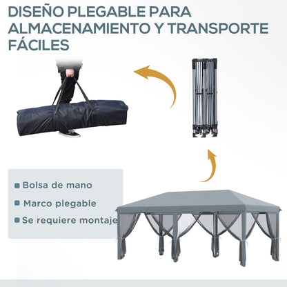 Outsunny Carpa Plegable 6x3 M Con 6 Paredes Laterales De Malla Anti-uv Gris_4