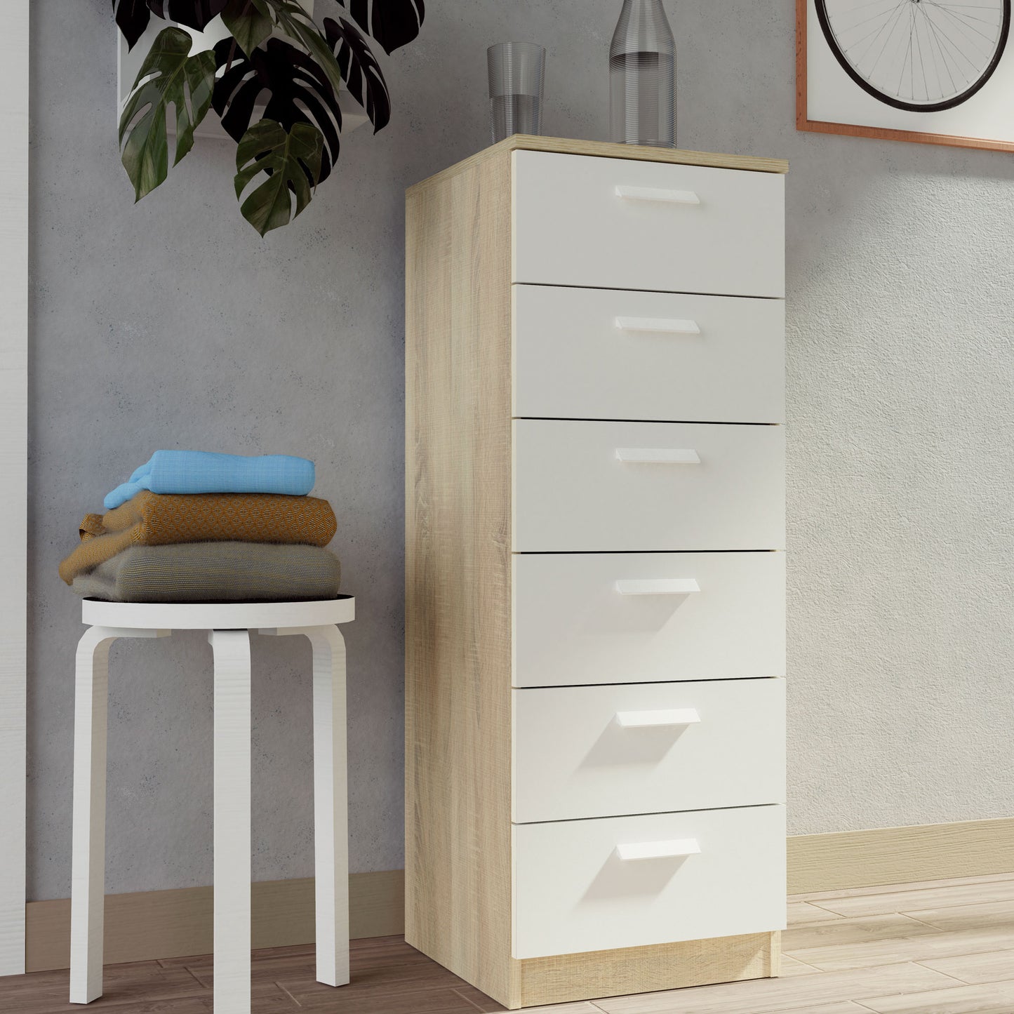Cajonera Dormitorio Sinfonier Alto, Cómoda 6 Cajones, 110x40x40 Cm (alto X Ancho X Profundo), Briebe, Nova, Blanco_1