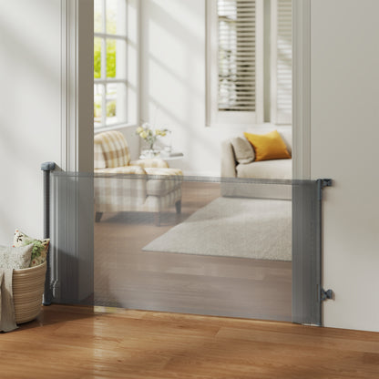 Pawhut Barrera De Seguridad Para Perros Retráctil Extensible Hasta 180 Cm Gris_1