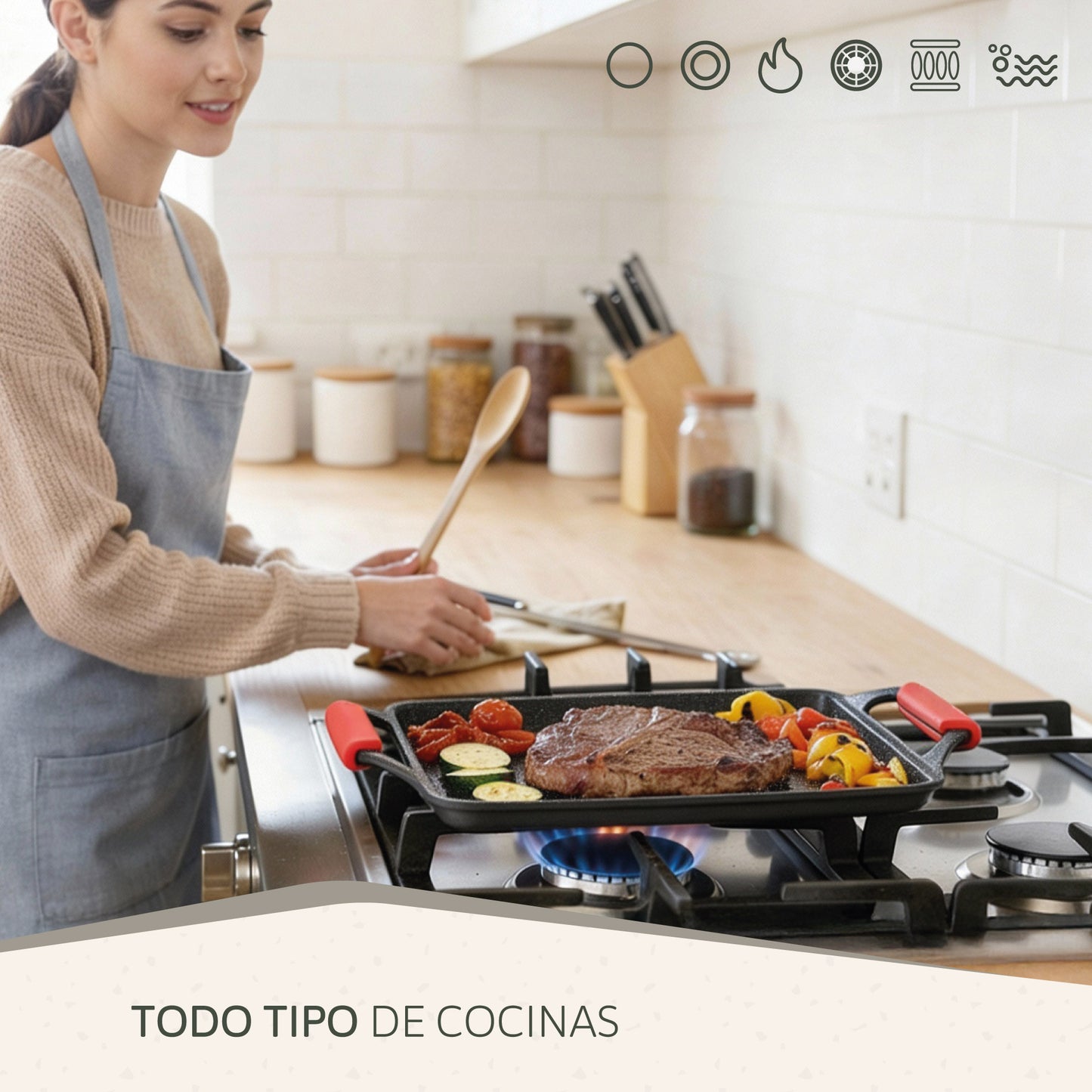 Briebe Plancha Cocina Inducción Asar, Antiadherente Titanio 5 Capas, Aluminio Fundido 43x25cm Sin Pfoa, Black Titanium_4