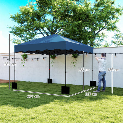 Outsunny Carpa Plegable Pop-up Gazebo 3x3 M Con Protección Uv 50+ Azul Oscuro_2