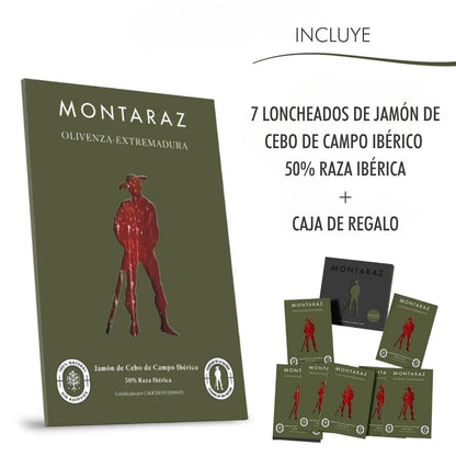 Montaraz® Caja Regalo Gourmet | 7 Loncheados De Jamón De Cebo De Campo Ibérico 50% Raza Ibérica Envasados Al Vacío 700g_2
