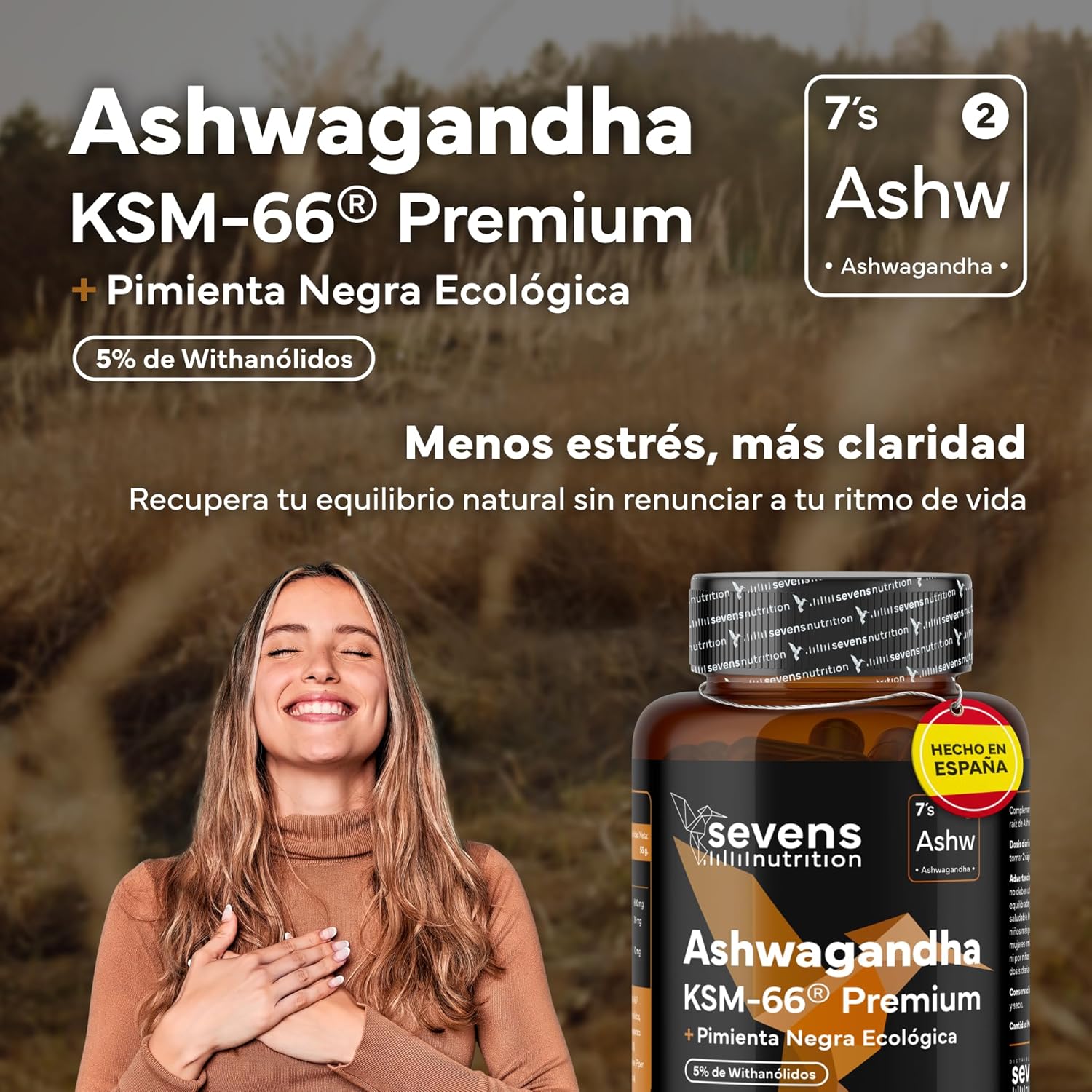 Ashwagandha KSM 66 Complex con Pimienta Negra Sevens Nutrition 120 cápsulas