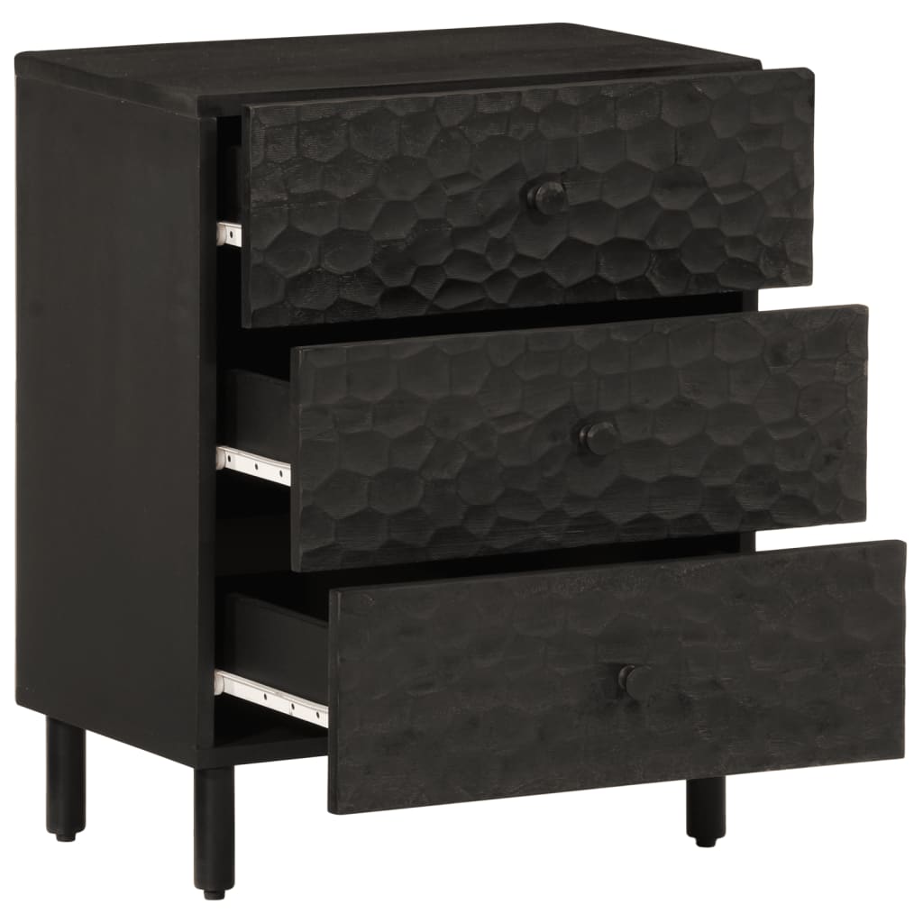 Mesita De Noche Madera Maciza De Mango Negra 50x33x60 Cm_0