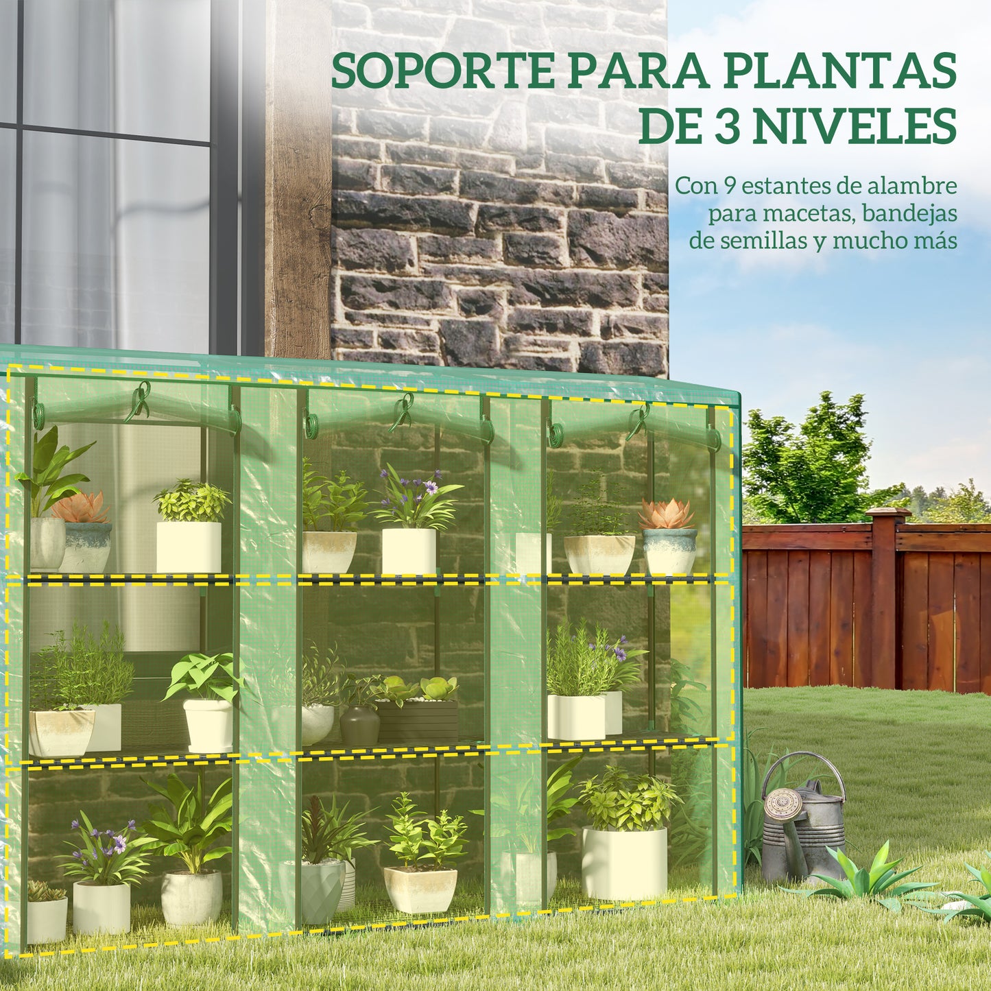 Outsunny Invernadero De Exterior Con 9 Estantes Puerta 215x46x151 Cm Verde_4