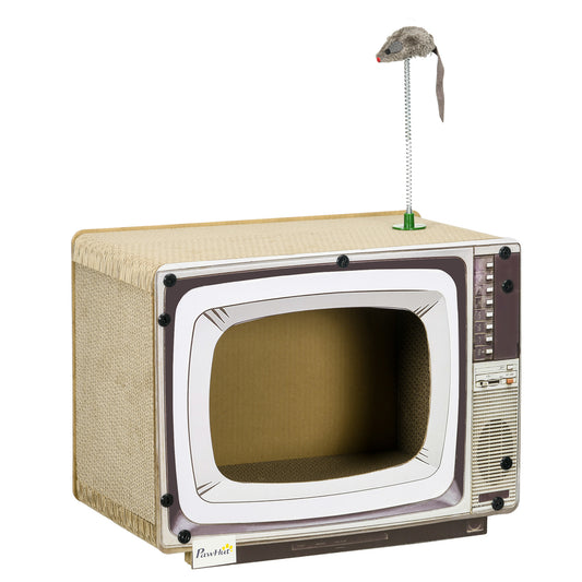 Pawhut Rascador De Cartón Para Gatos En Forma De Televisor 43x23x32,5 Cm Arena_0
