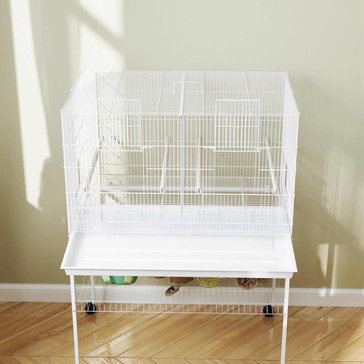 Pawhut Jaula Para Pájaros Con Divisor Ruedas Para Mascota Aves Loros Canarios_1