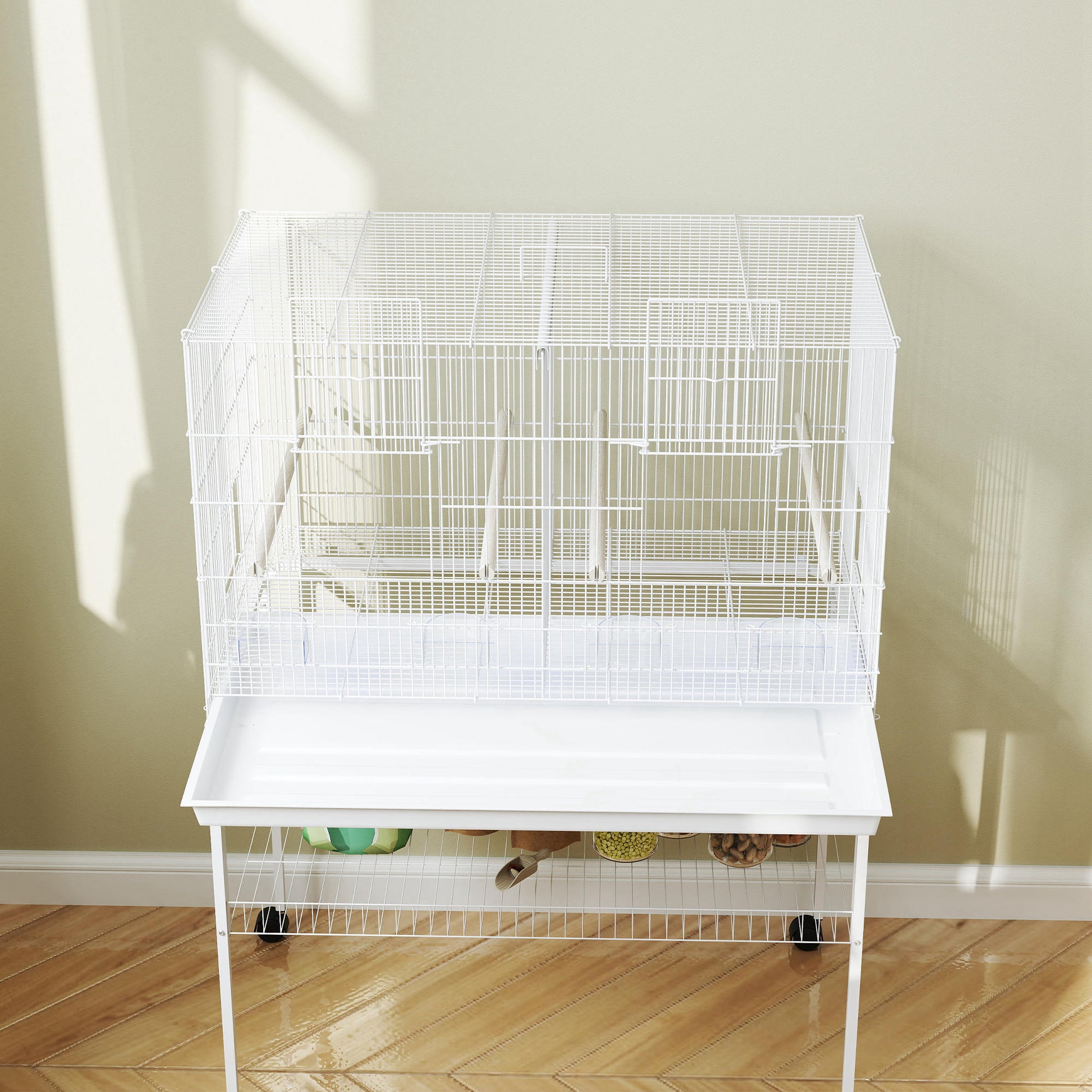 Pawhut Jaula Para Pájaros Con Divisor Ruedas Para Mascota Aves Loros Canarios_1