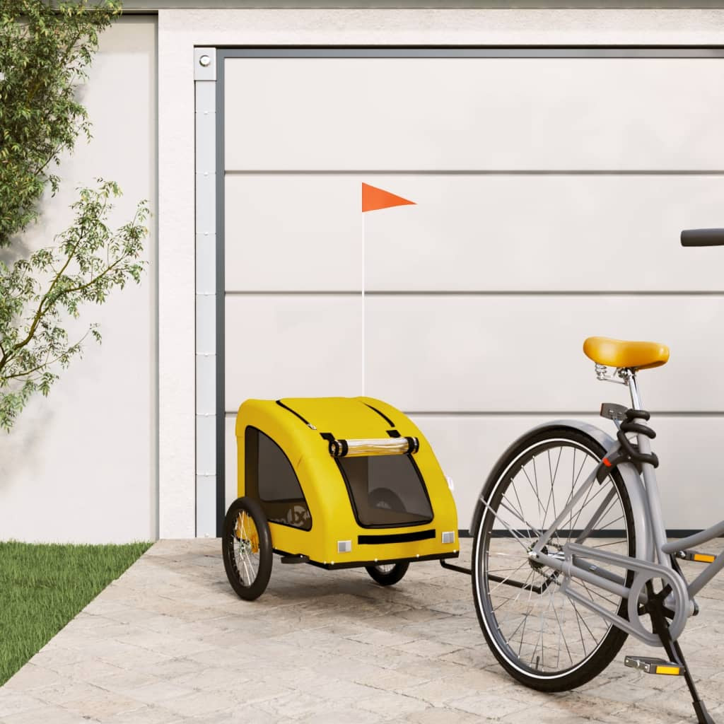 Vidaxl Remolque De Bicicleta Mascotas Hierro Tela Oxford Amarillo_1