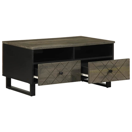 Mesa De Centro Madera Maciza De Mango Negra 80x54x40 Cm_0