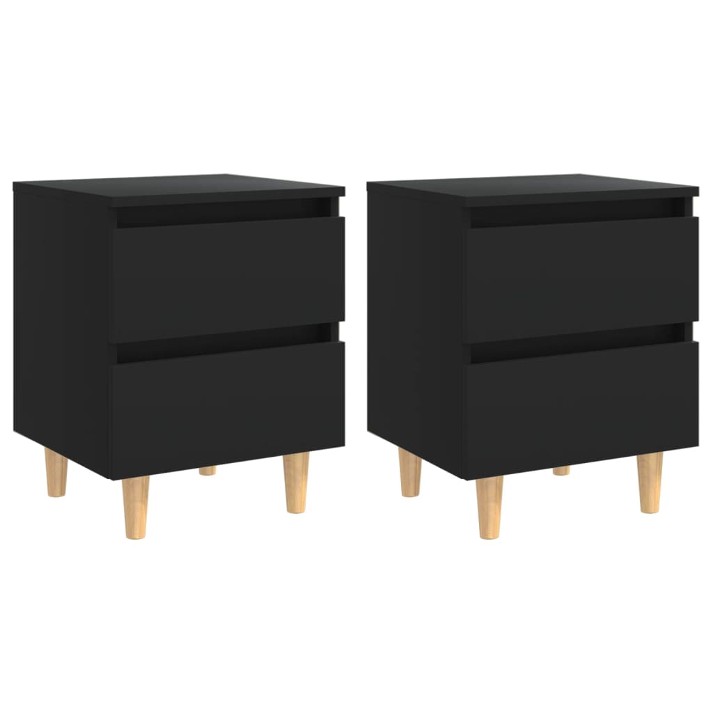 Mesitas De Noche 2 Uds Con Patas Madera Pino Negro 40x35x50 Cm_0