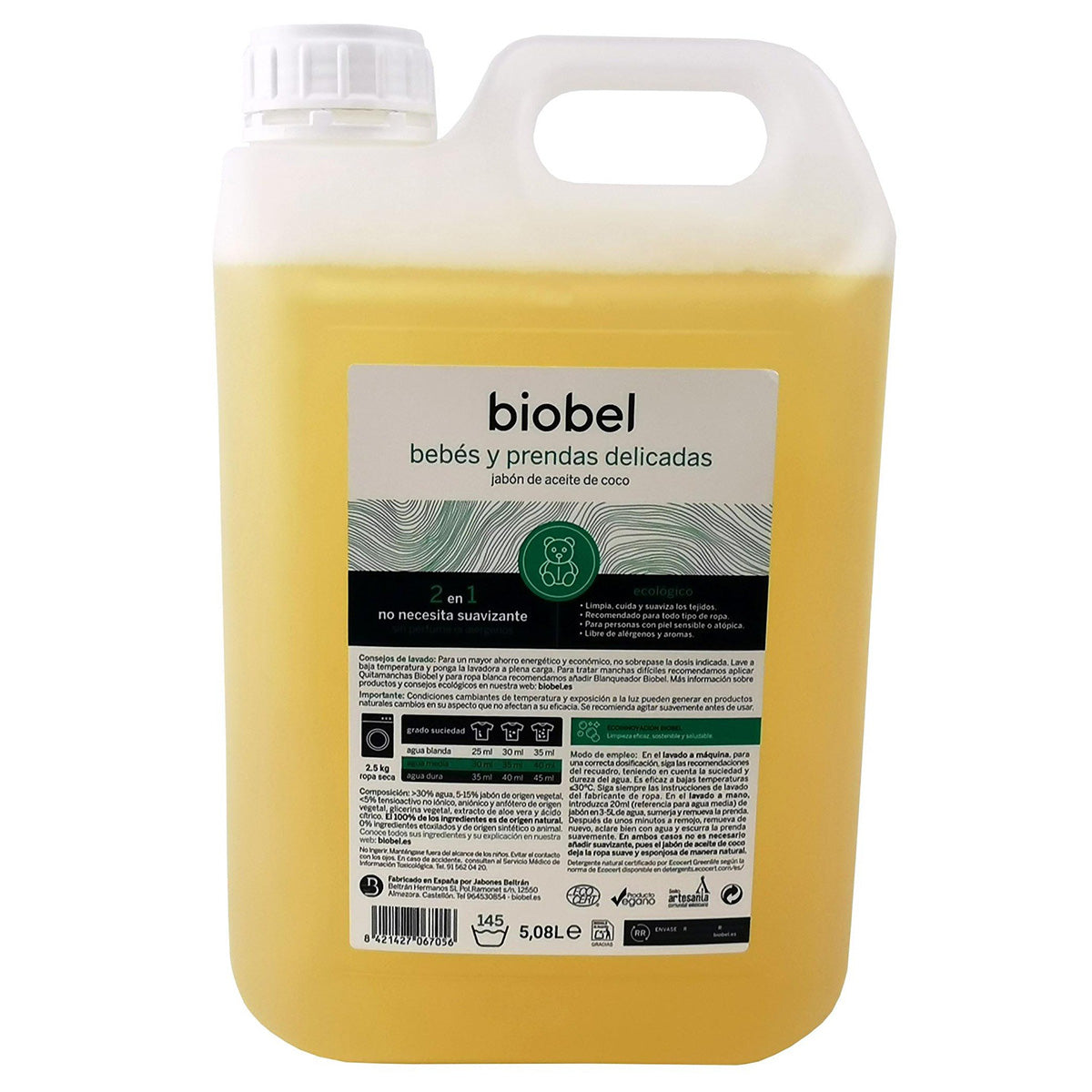 Jabón ropa de bebés y pieles sensibles Biobel 5 L