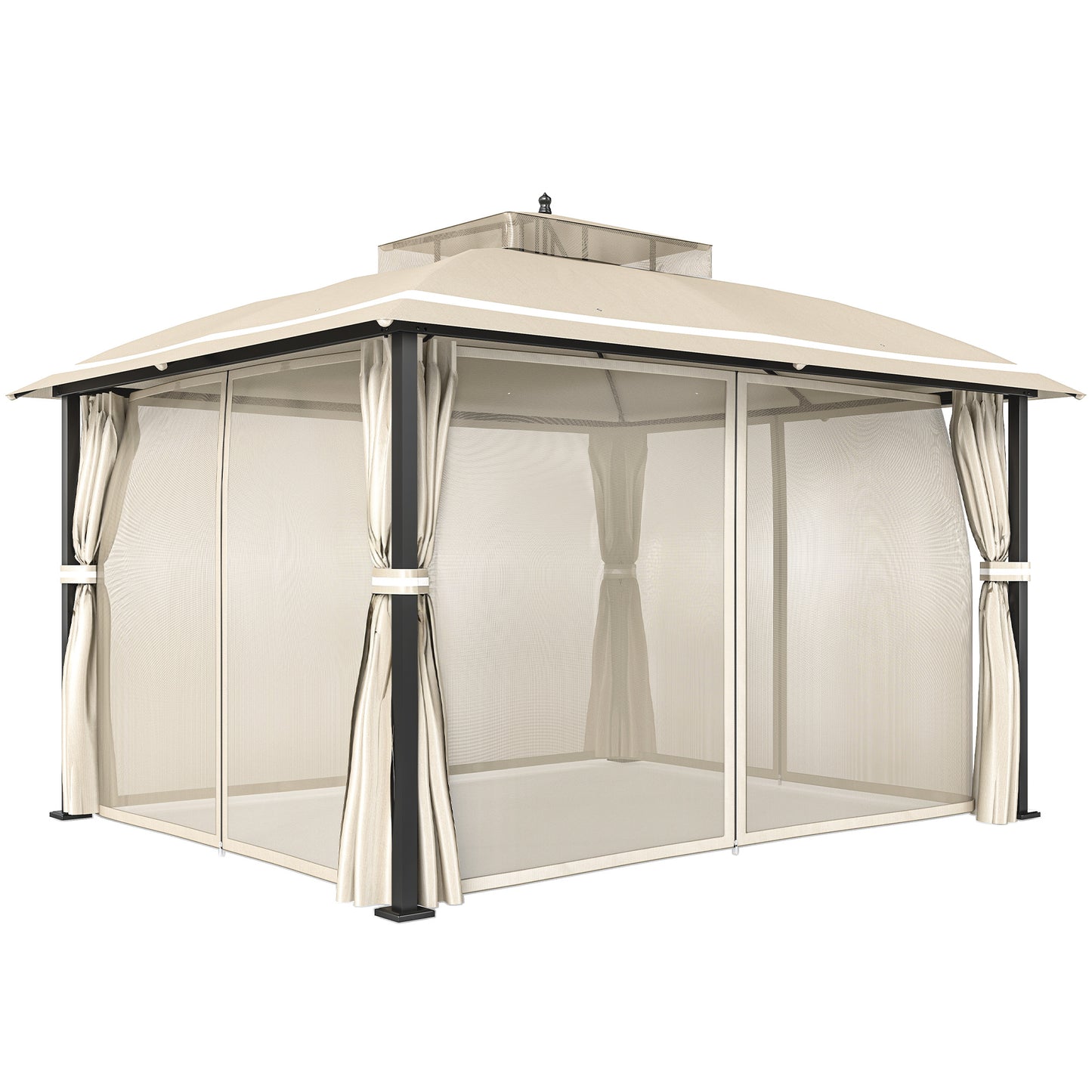 Outsunny Cenador Para Jardín 3x3,7 M Con Paredes Laterales Mosquiteras Beige_0