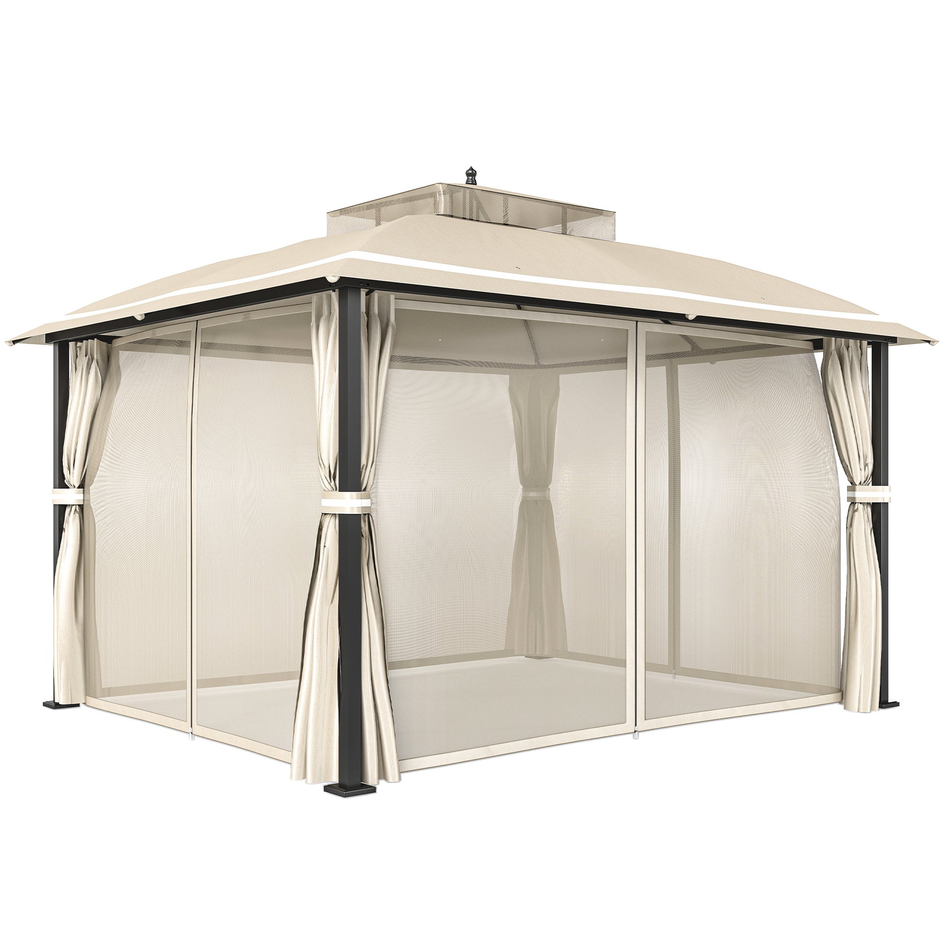 Outsunny Cenador Para Jardín 3x3,7 M Con Paredes Laterales Mosquiteras Beige_0