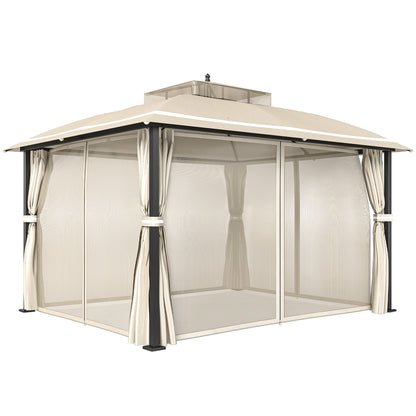 Outsunny Cenador Para Jardín 3x3,7 M Con Paredes Laterales Mosquiteras Beige_0