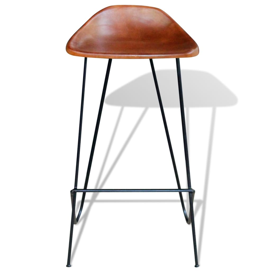 Taburetes De Cocina 6 Unidades Cuero Auténtico Marrón_1