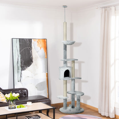 Pawhut Árbol Rascador Para Gatos De Suelo A Techo Ajustable Ø60x225-255 Cm Gris_1