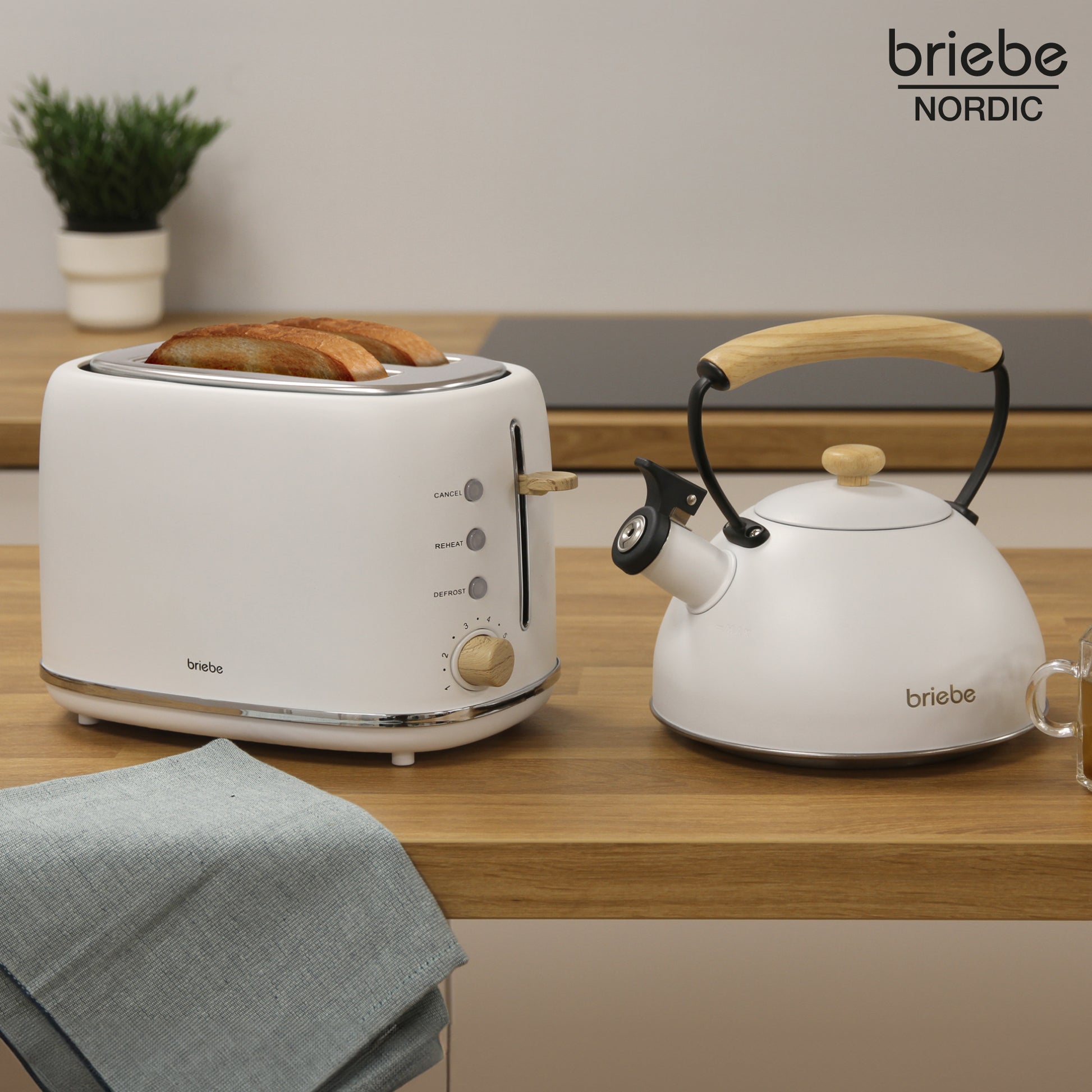 Briebe Nordic Set Tostadora Pan Ranura Ancha 2 Rebanadas + Tetera 2,3l Acero Inox,inducción Libre Bpa,skt1177wht,blanco_1