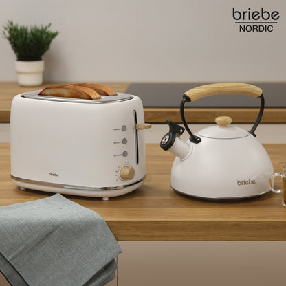 Briebe Nordic Set Tostadora Pan Ranura Ancha 2 Rebanadas + Tetera 2,3l Acero Inox,inducción Libre Bpa,skt1177wht,blanco_1