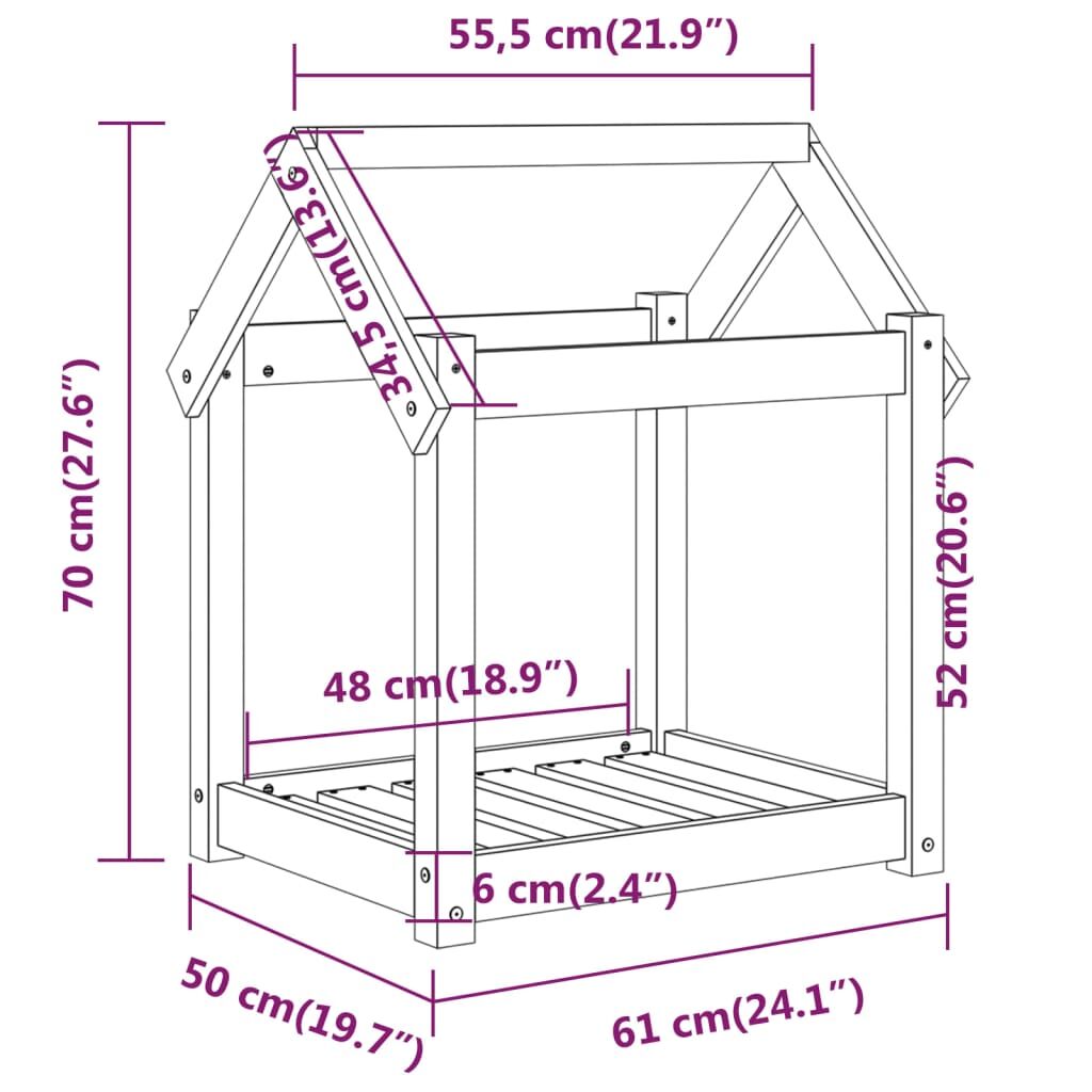Vidaxl Cama Para Perros Madera Maciza De Pino Gris 61x50x70 Cm_2