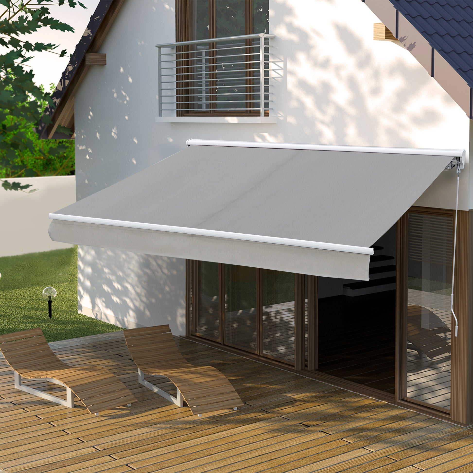 Outsunny Toldo Retráctil Con Mando A Distancia Manivela Luces Led Exterior_1
