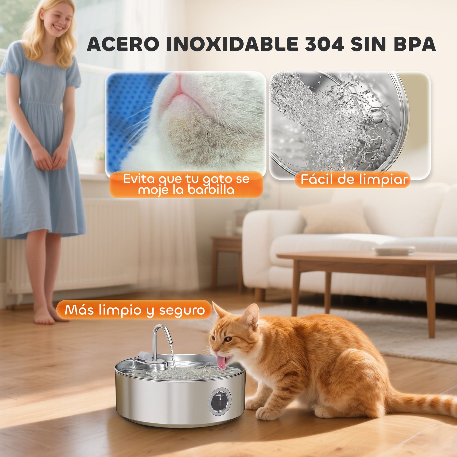 Pawhut Fuente Para Gatos De Acero Inoxidable 7l Silencioso Con Sistema De Filtro_3