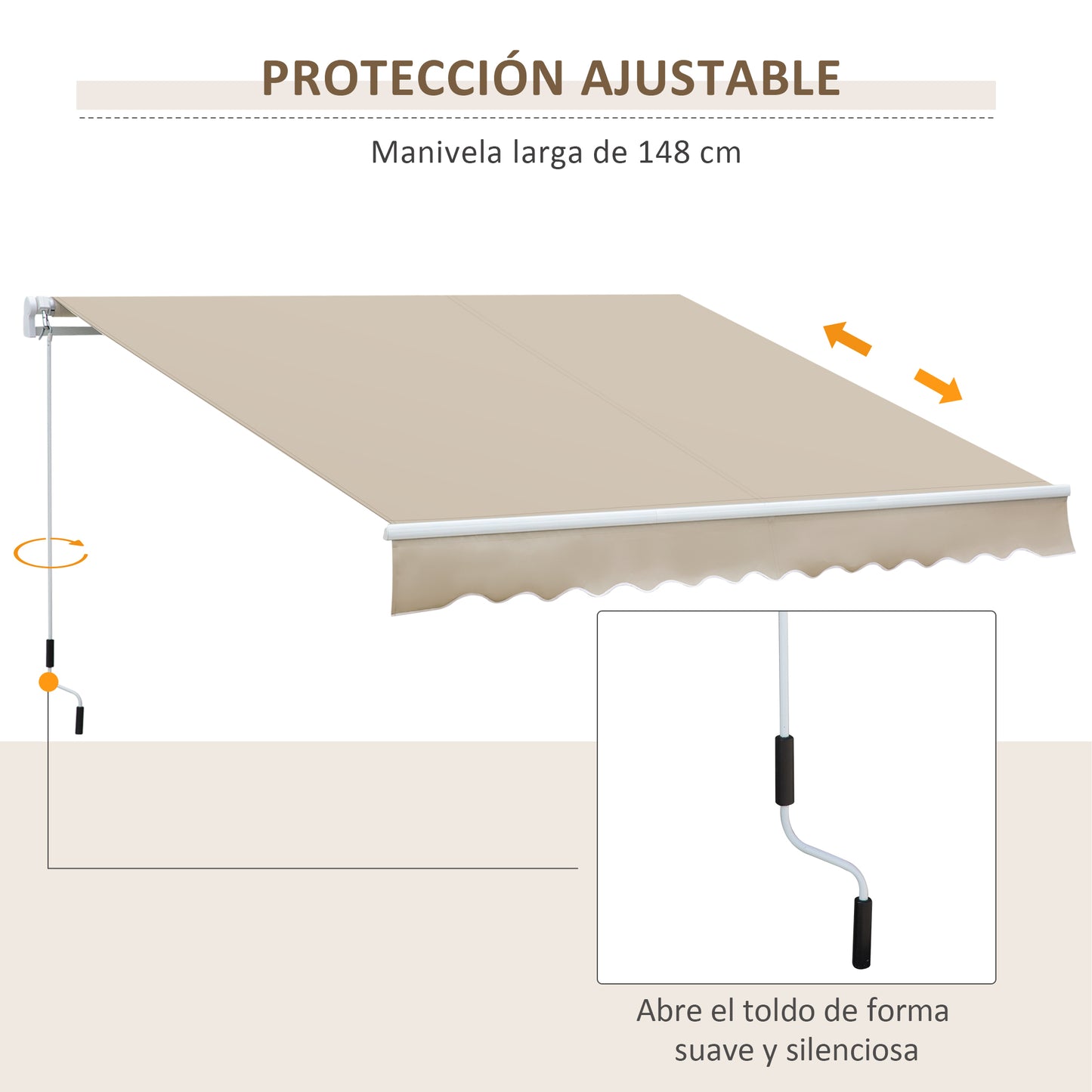 Outsunny Toldo Manual Retráctil 350x250 Cm Con Manivela De Metal Crema_5