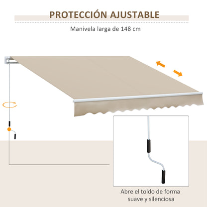 Outsunny Toldo Manual Retráctil 350x250 Cm Con Manivela De Metal Crema_5