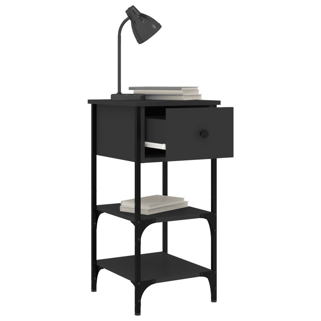 Mesita De Noche Madera De Ingeniería Negro 34x36x70 Cm_2