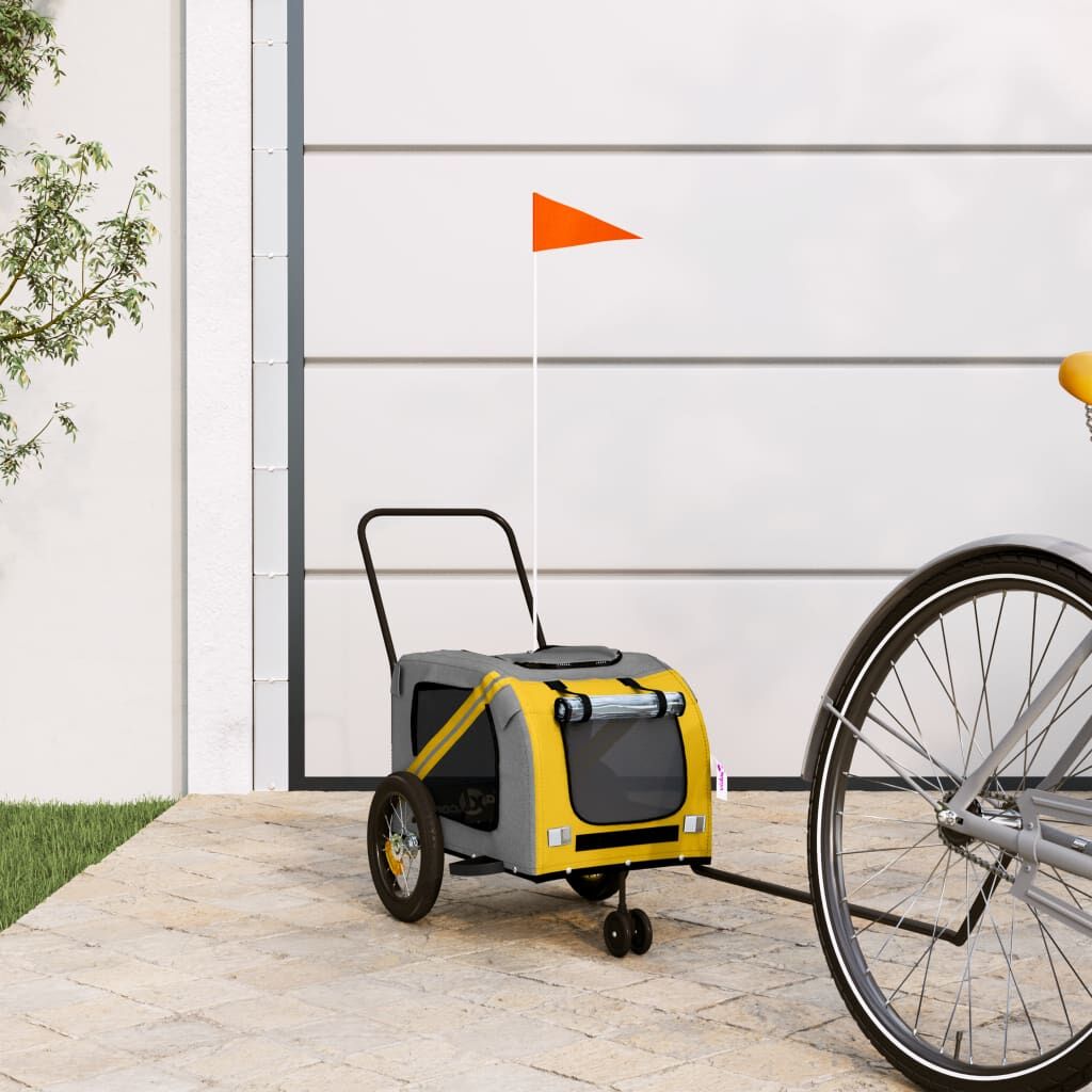 Vidaxl Remolque Bicicleta Mascotas Hierro Tela Oxford Amarillo Negro_1