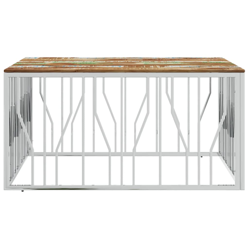 Mesa De Centro Acero Inoxidable Y Madera Reciclada Plateado_1