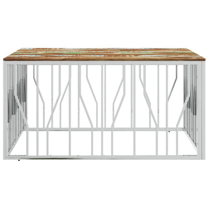 Mesa De Centro Acero Inoxidable Y Madera Reciclada Plateado_1