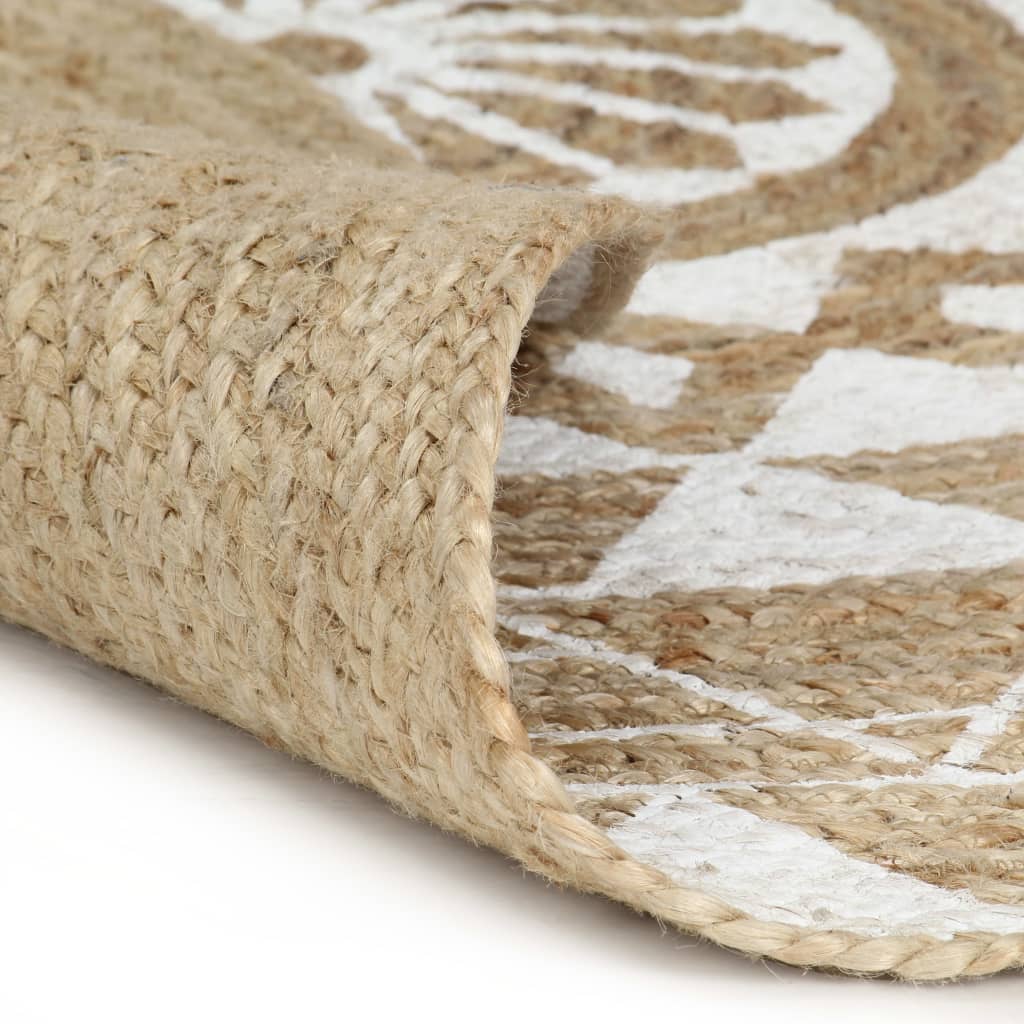 Alfombra De Yute Tejida A Mano Con Estampado Blanco 150 Cm / Vetonek_1