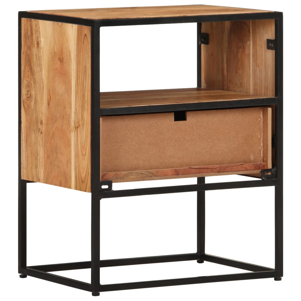 Mesita De Noche De Madera Maciza De Acacia 40x30x50 Cm_1