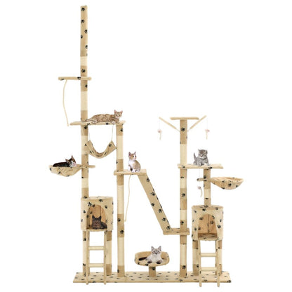 Vidaxl Rascador Para Gatos Con Poste De Sisal 230-250 Cm Huellas Beige_1