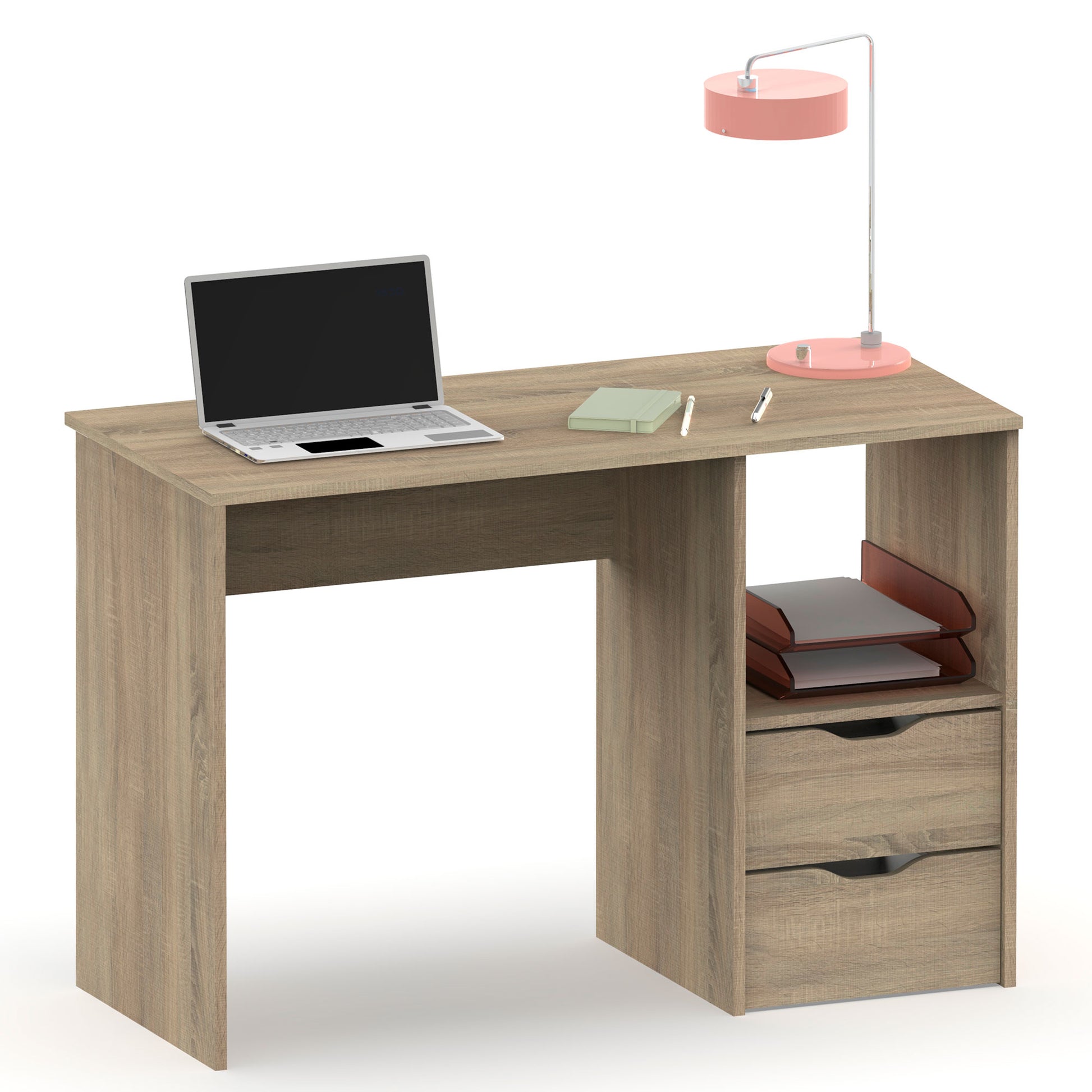 Escritorio, Mesa De Ordenador 76x115x50cm 2 Cajones, Oficina, Habitación Juvenil, Desk, Tocador, Briebe, Prakt, Madera_0