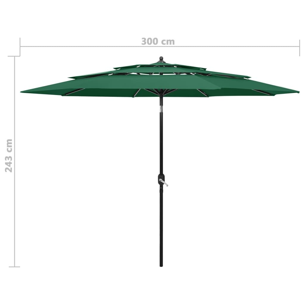Vidaxl Sombrilla De Jardín De 3 Niveles Con Palo De Aluminio Verde 3 M_2