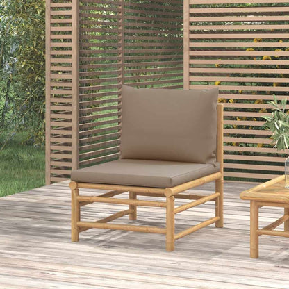 Vidaxl Sofá Central De Jardín Bambú Con Cojines Gris Taupe_1