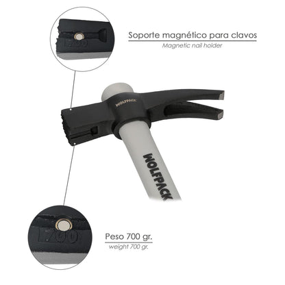 Martillo Encofrador Magentico Fibra Vidrio Mango Fibra Vidrio Con Empuñadura Antideslizante. 700 Gramos 50 Cm._3
