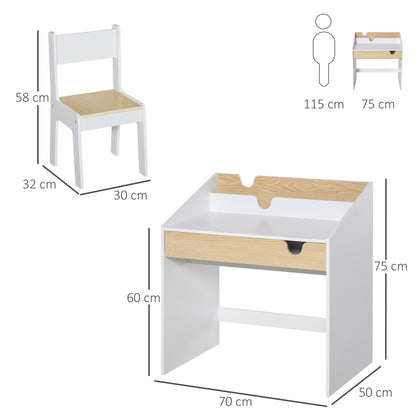 Secretária Para Crianças Homcom Branco E Madeira Mdf 70x50x75cm_2